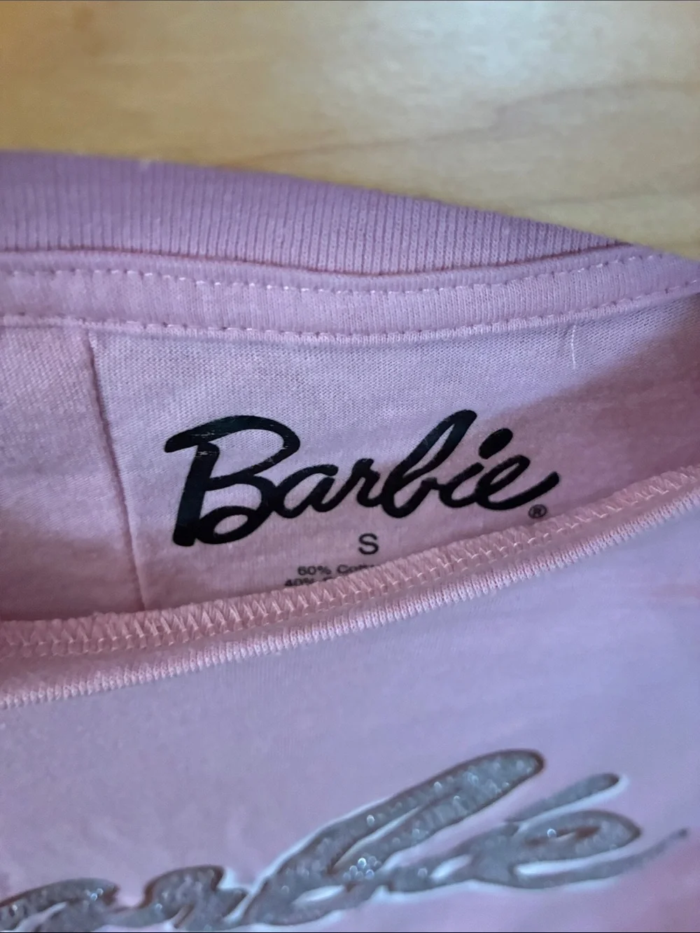 Barbie Pink Rhinestone Script Crop Tee - Picture 3 of 4